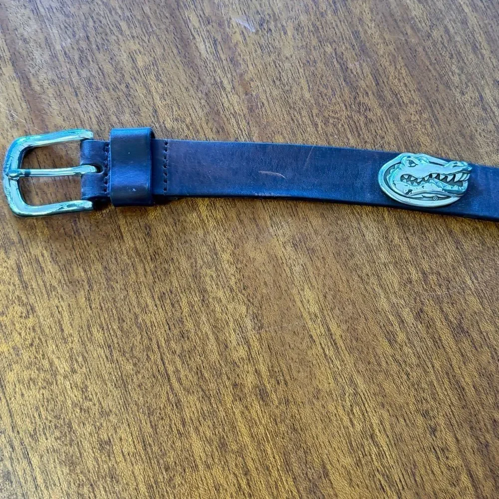 Cognac Brown Leather Florida Gators Belt with Silver Buckle Size 44